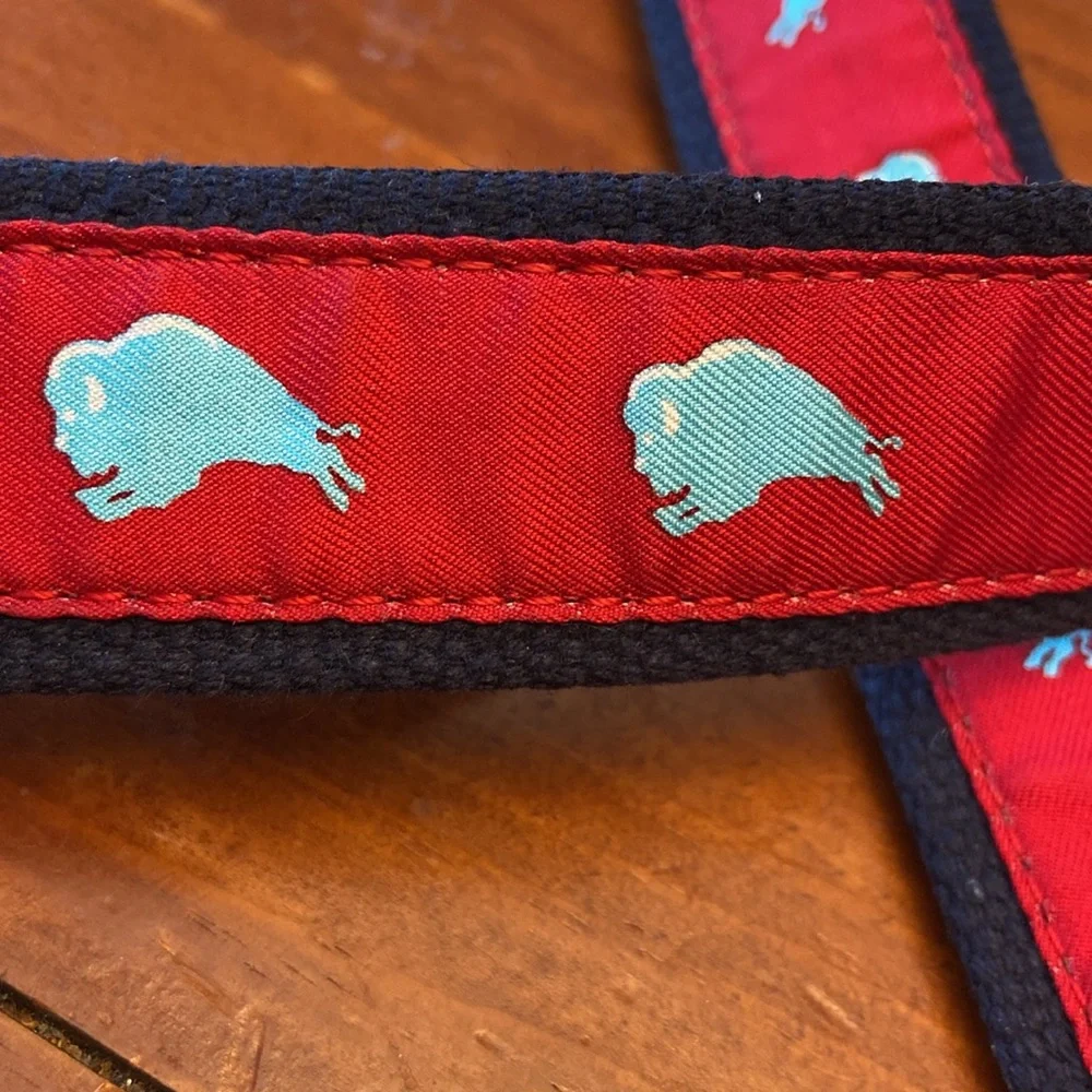 Vineyard Vines Navy and Red Buffalo Bills D Ring Belt Small